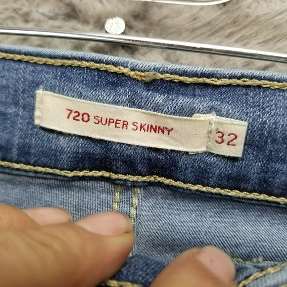 Levis Jeans Womens 32 720 Medium Wash Stretch High Rise Distressed Super Skinny - Picture 6 of 16